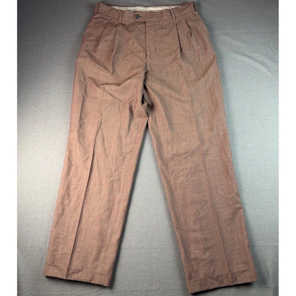 Ermenegildo Zegna Brown 100% Wool Pleated Dress Pants Mens 33x30.5